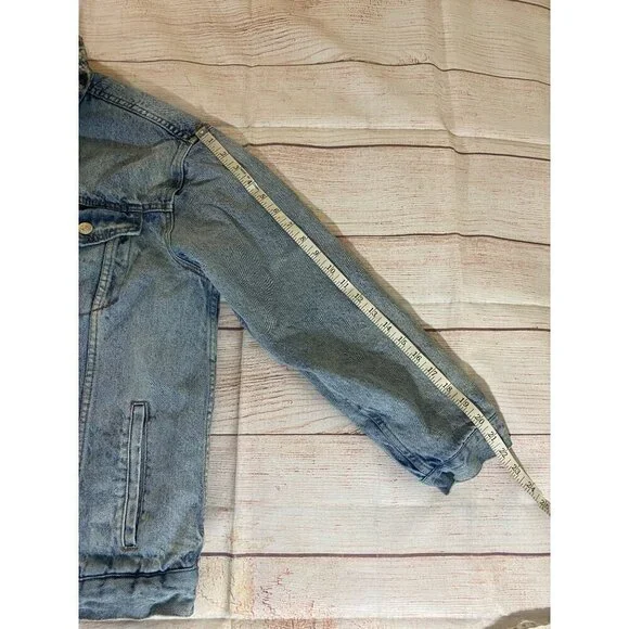 We The Free By Free People Women's Wild Ones Sherpa Trucker Denim Jacket - Small - Picture 7 of 11